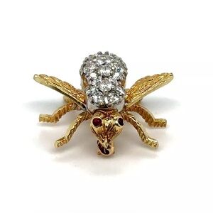 HERBERT ROSENTHAL 18K Gold Diamond & Ruby Bee Pin Brooch Or Pendant